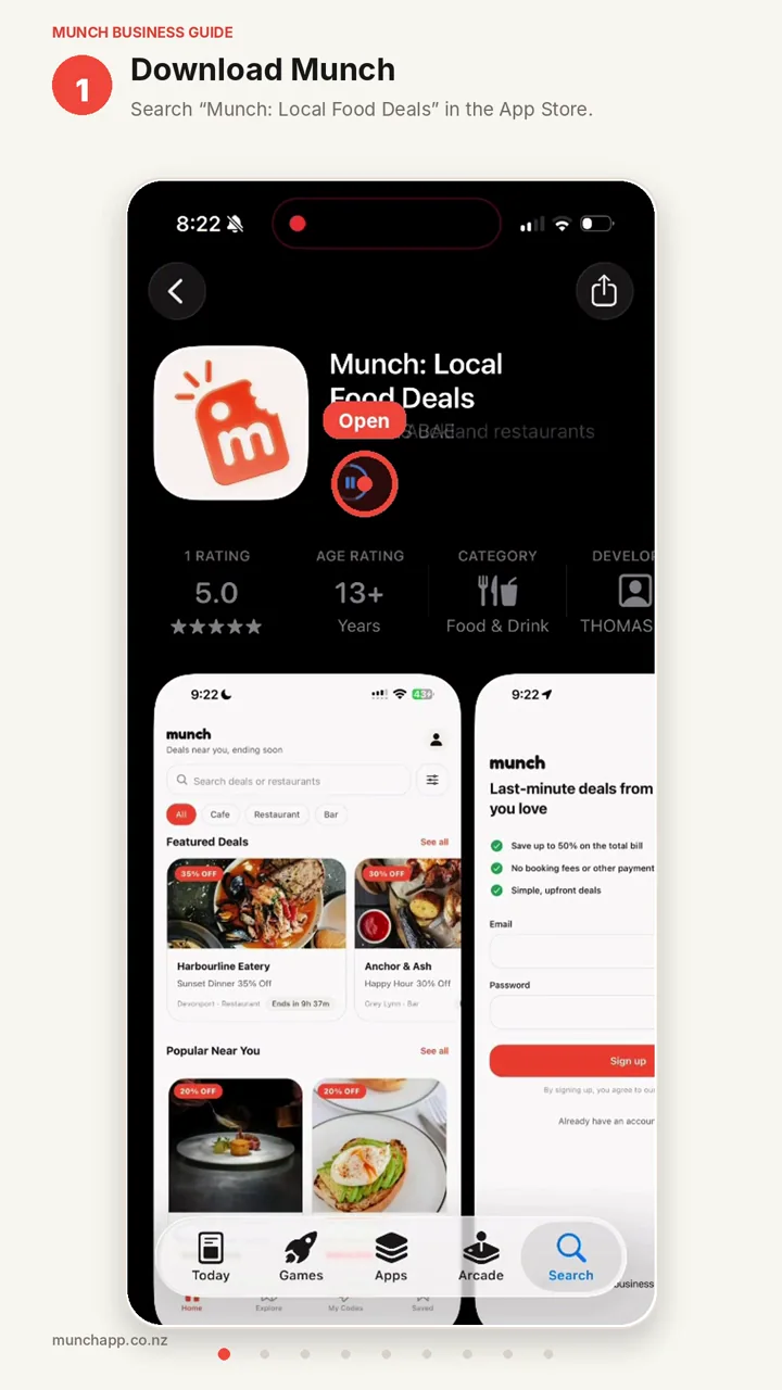 App Store listing for Munch: Local Food Deals.